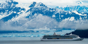 Alaskan cruise with glacier in background